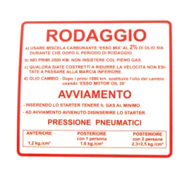 adesivo rodaggio rossa vespa 50