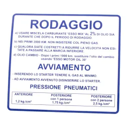Targhetta blu rodaggio Piaggio Vespa Rally 610170M001