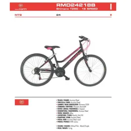 bici 24 coppi per bambina nero fucsia 18 v