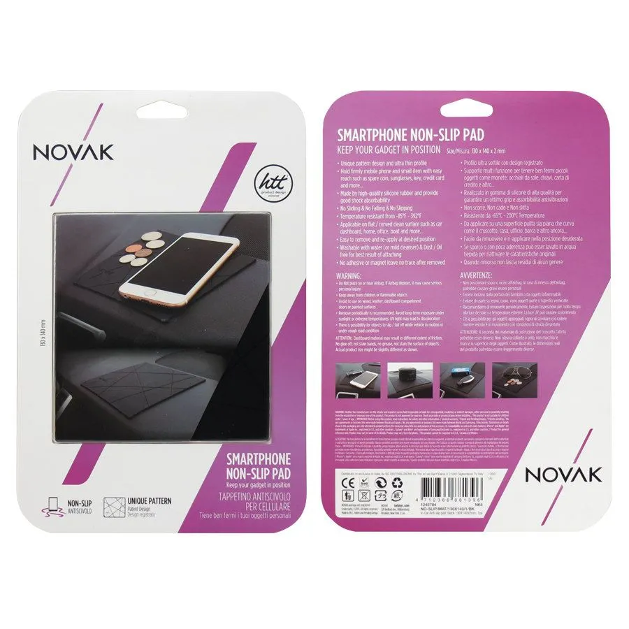 TAPPETINO ANTISCIVOLO NERO 130x140MM ACCESSORI SMARTPHONE AUTO NOVAK