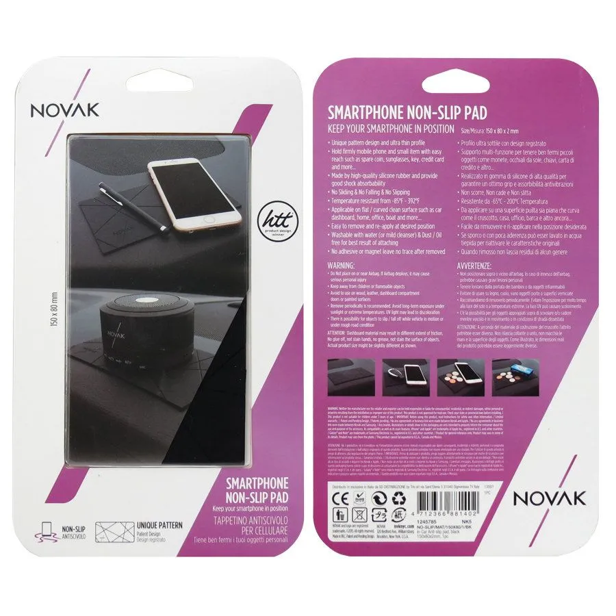 TAPPETINO ANTISCIVOLO NERO 150x80MM ACCESSORI SMARTPHONE AUTO NOVAK