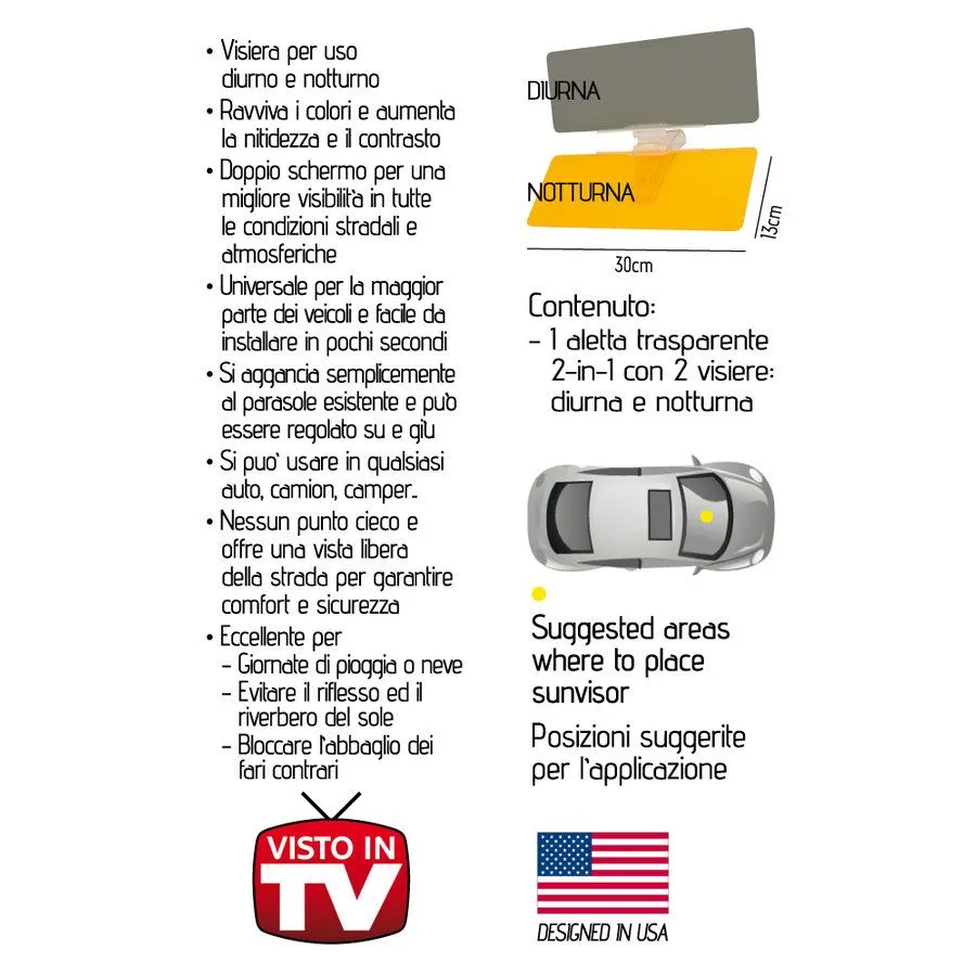 VISORE ANTIRIFLESSO ALETTA PARASOLE 2 IN 1 DAY NIGHT 30X13CM AUTO VIAGGIO LOGICA