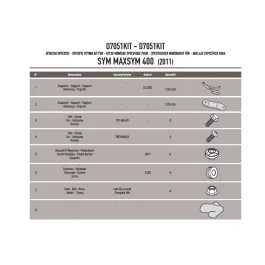 Kit di attacchi SYM Maxsym 400-600 (11-20) per parabrezza 7051DT GIVI D7051KIT