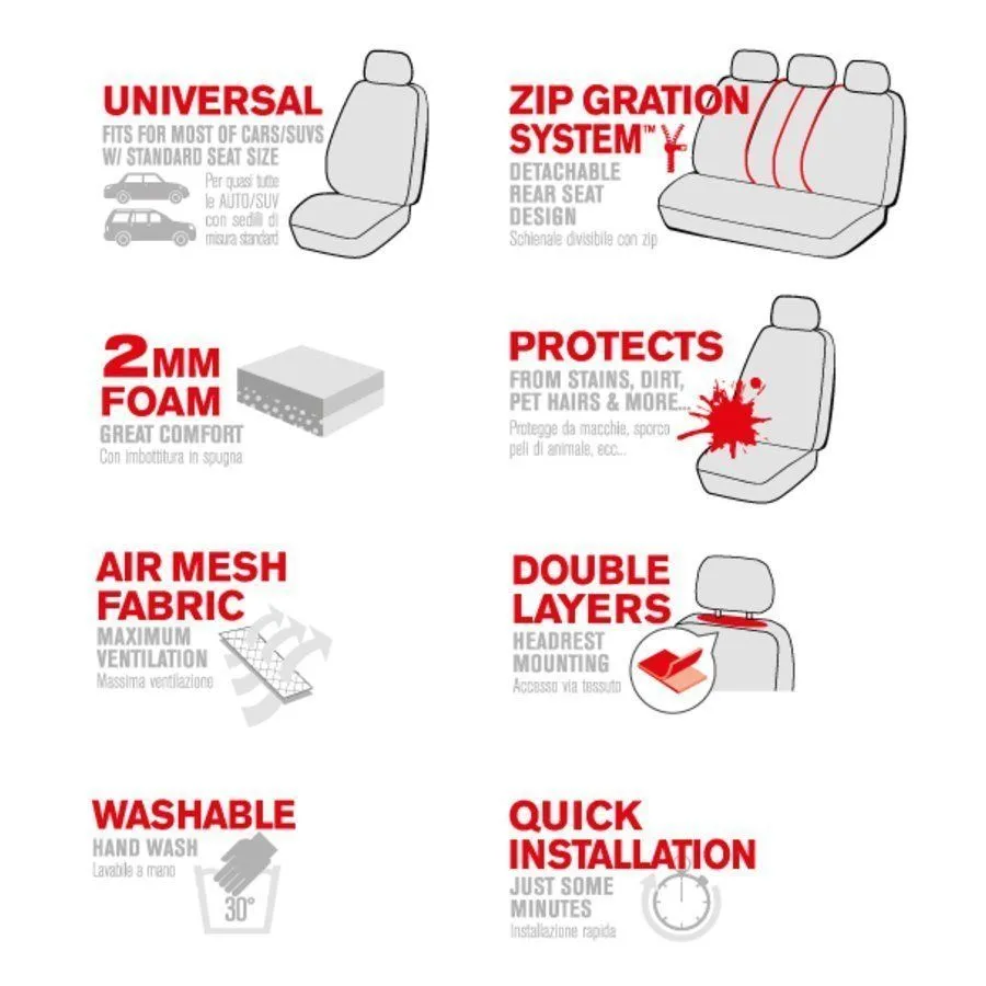 SET COMPLETO COPRISEDILI AUTO ARCO UNIVERSALI NERO/GRIGIO INTERNI AUTO NORRIS