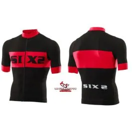 maglia bici con zip manica corta luxury nera e rossa sixs carbonio