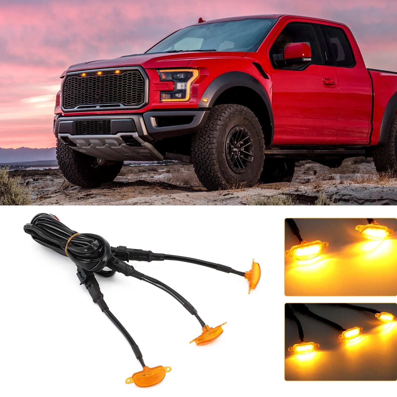 3 pièces ambre lentille ambre lampe à LED Raptor calandre lumière courante pour Ford F-150 générique