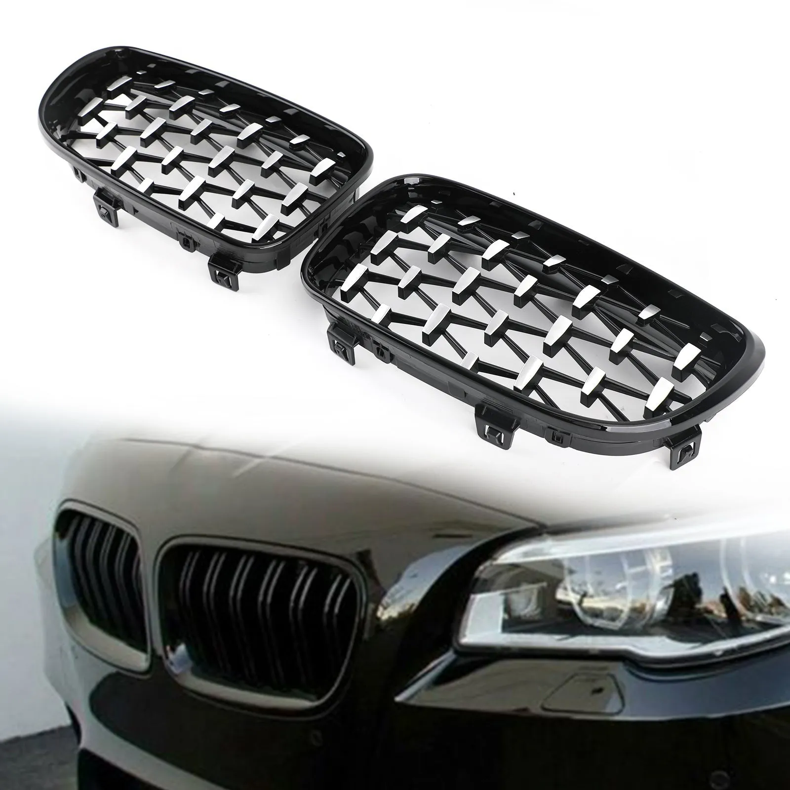 Grille avant pour BMW Série 1 E81 E87 E82 E88 128i 135i 2008-2012 Noir et Chrome Générique