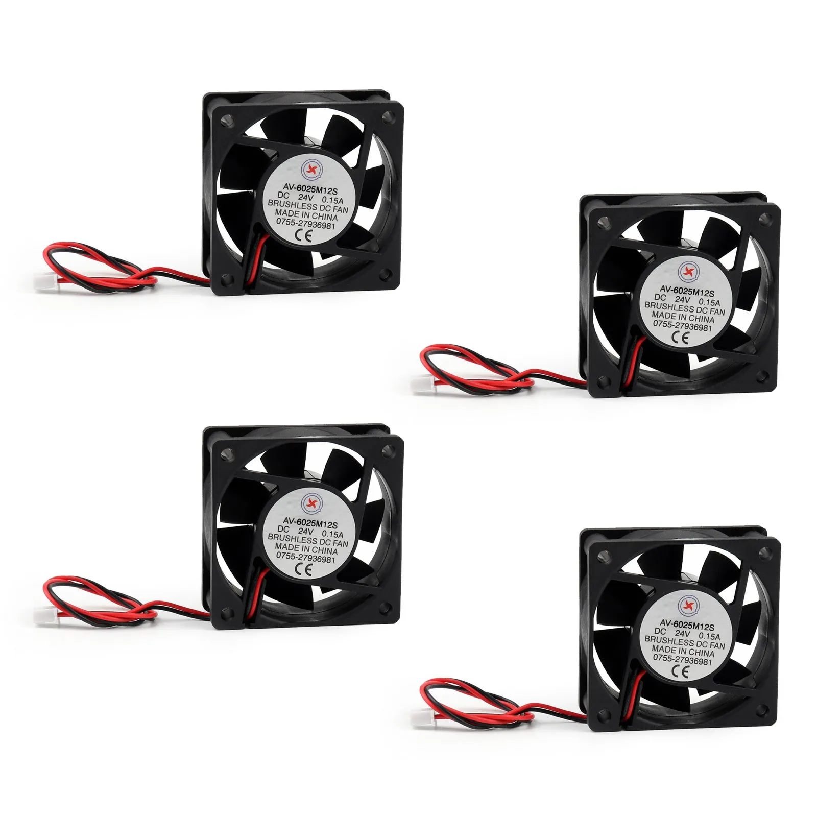 4 pièces DC ventilateur de refroidissement sans brosse 24V 0.15A 6025S 60x60x25mm 2 broches tasse ventilateur d'ordinateur