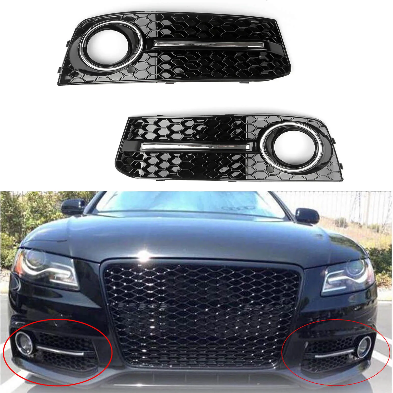 2009-2012 A4 B8 LH Chrome Honey Comb Fog Light Cover Grill Remplacement Grille Générique