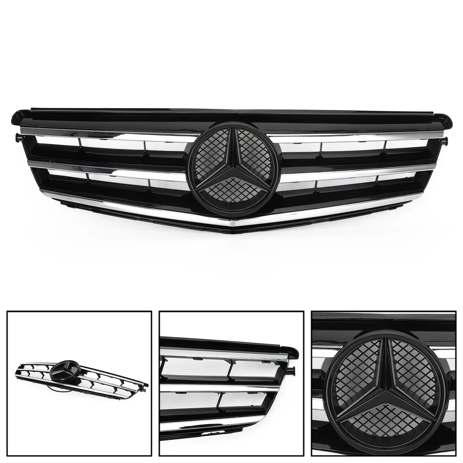 Grille de calandre avant LED noire chromée pour Benz Classe C W204 C300 C350 2008-2014 générique