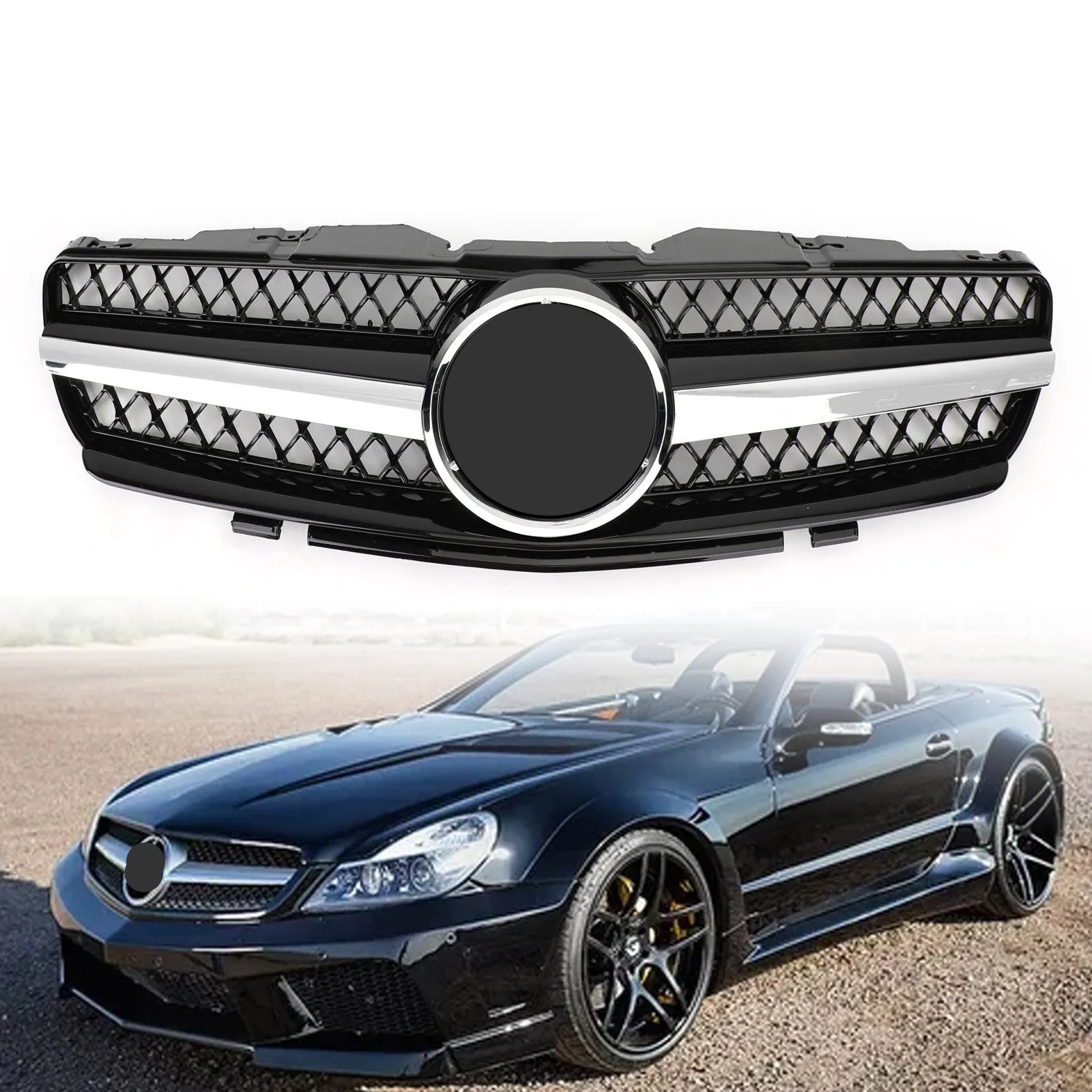 R230 SL500 SL600 2003-2006 Mercedes Calandre de remplacement Grille noire 1 Fin Star AMG