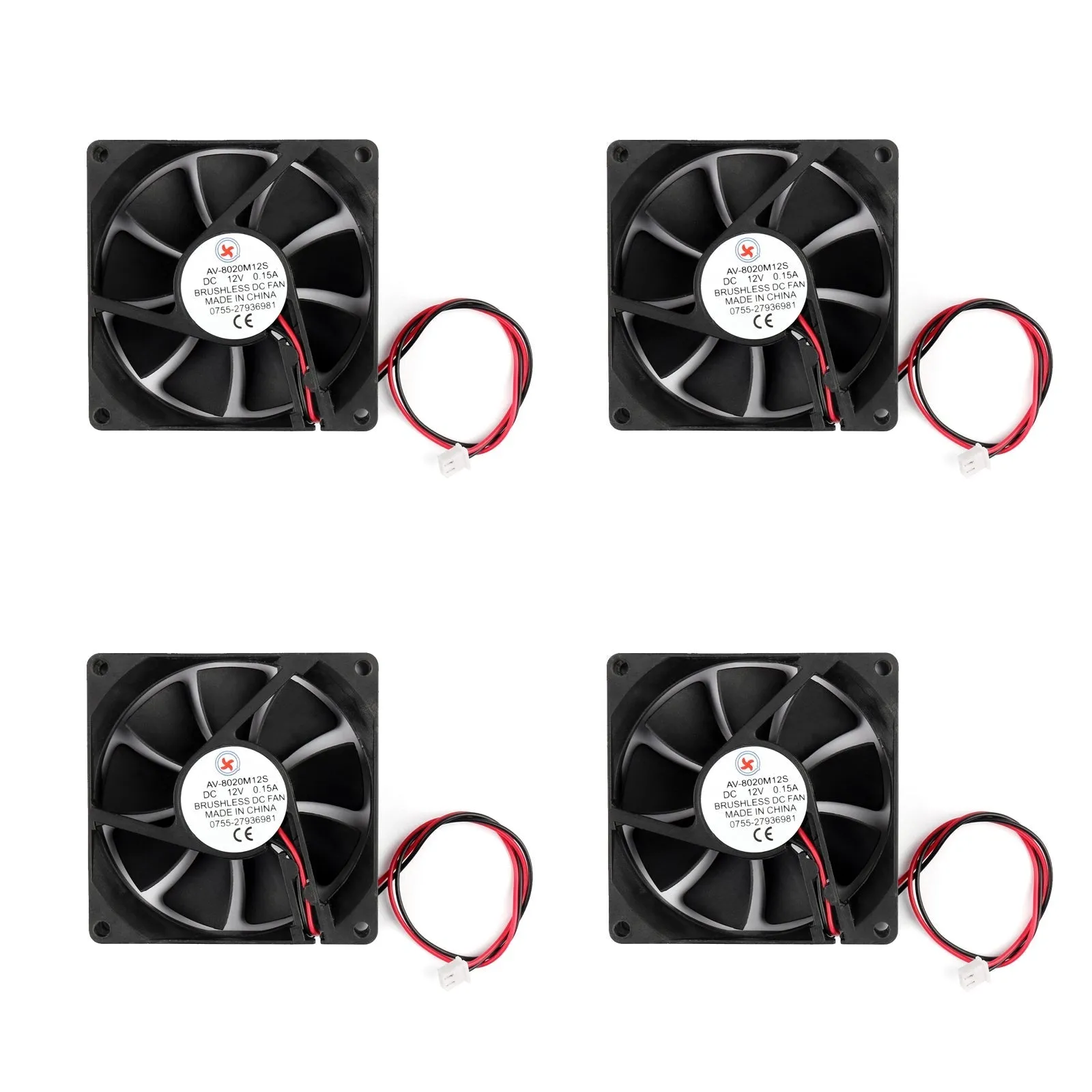 4 pièces DC Brushless refroidissement PC ordinateur ventilateur 12V 8020s 80x80x20mm 0.15A 2 broches fil