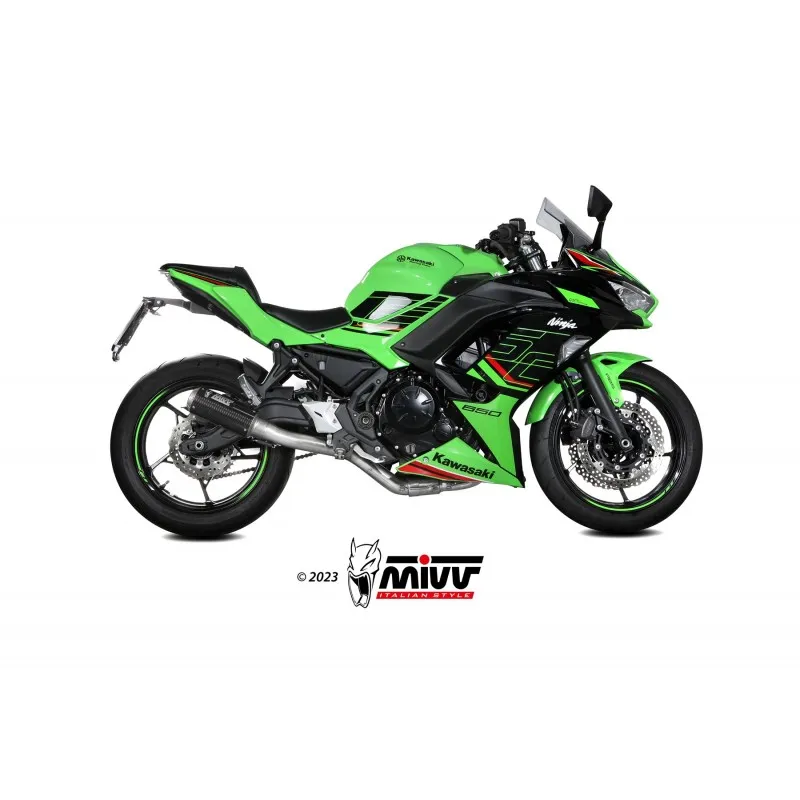 IMPIANTO DI SCARICO COMPLETO MIVV MK3 KAWASAKI NINJA 650 2024 (EURO 5+), CARBONIO PASSAGGIO ALTO
