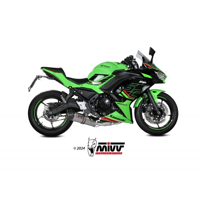 IMPIANTO DI SCARICO COMPLETO MIVV OVAL KAWASAKI NINJA 650 2024 (EURO 5+), TITANIO/CARBONIO