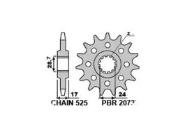 PBR 2073 PIGNONE TRASMISSIONE ACCIAIO CON FORI DI ALLEGGERIMENTO PASSO 525 / 15 DENTI