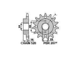 PBR 2075 PIGNONE TRASMISSIONE ACCIAIO CON FORI DI ALLEGGERIMENTO PASSO 520 / 14 DENTI