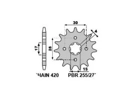 PBR 255/272 PIGNONE TRASMISSIONE FERRO PASSO 420 / 14 DENTI