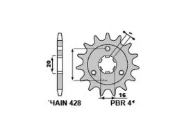 PBR 418 PIGNONE TRASMISSIONE FERRO PASSO 428 / 14 DENTI