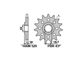 PBR 435 PIGNONE TRASMISSIONE ACCIAIO CON FORI DI ALLEGGERIMENTO PASSO 520 / 13 DENTI