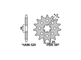 PBR 569 PIGNONE TRASMISSIONE ACCIAIO CON FORI DI ALLEGGERIMENTO PASSO 520 / 14 DENTI