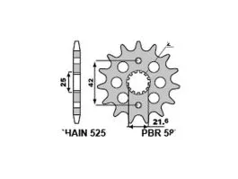 PBR 582 PIGNONE TRASMISSIONE ACCIAIO CON FORI DI ALLEGGERIMENTO PASSO 525 / 17 DENTI