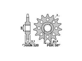 PBR 585 PIGNONE TRASMISSIONE ACCIAIO CON FORI DI ALLEGGERIMENTO PASSO 520 / 15 DENTI