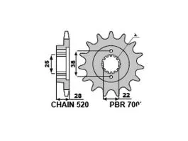 PBR 7002 PIGNONE TRASMISSIONE ACCIAIO PASSO 520 / 14 DENTI