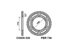 PBR 736 CORONA TRASMISSIONE PASSO 530 / 46 DENTI IN ERGAL