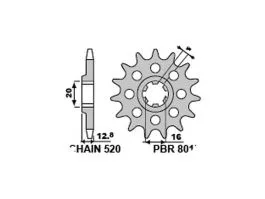 PBR 801 PIGNONE TRASMISSIONE ACCIAIO CON FORI DI ALLEGGERIMENTO PASSO 520 / 13 DENTI