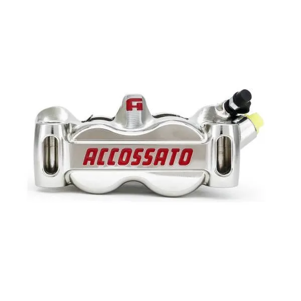 Pinza freno radiale monoblocco CNC ricavata dal pieno Accossato finitura nichelata interasse 100mm - PISTONI IN TITANIO