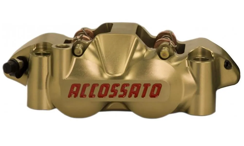 Pinza freno radiale monoblocco CNC ricavata dal pieno Accossato interasse 108mm - PISTONI IN TITANIO (versione OSSIDATA DURA)