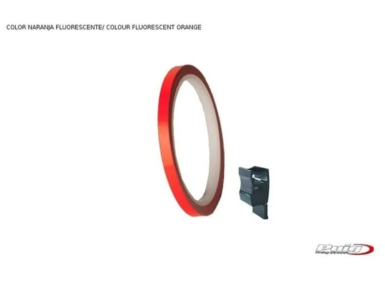 Profili ruota Puig arancio fluo - striscia con applicatore - un kit utilizzabile 2 ruote - dimensioni: 7x6 mm - gomme 16-18 -