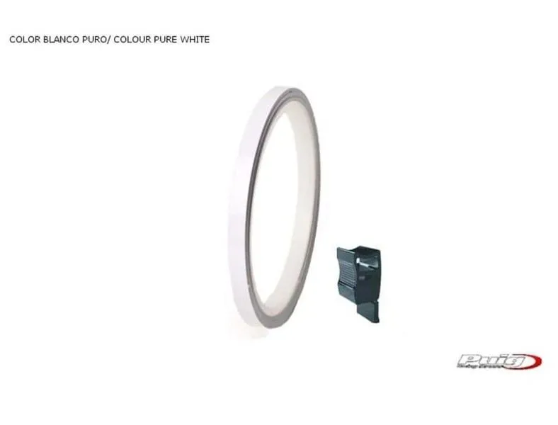 Profili ruota Puig bianco metallizzato - striscia con applicatore - un kit utilizzabile 2 ruote - dimensioni: 7x6 mm - gomme