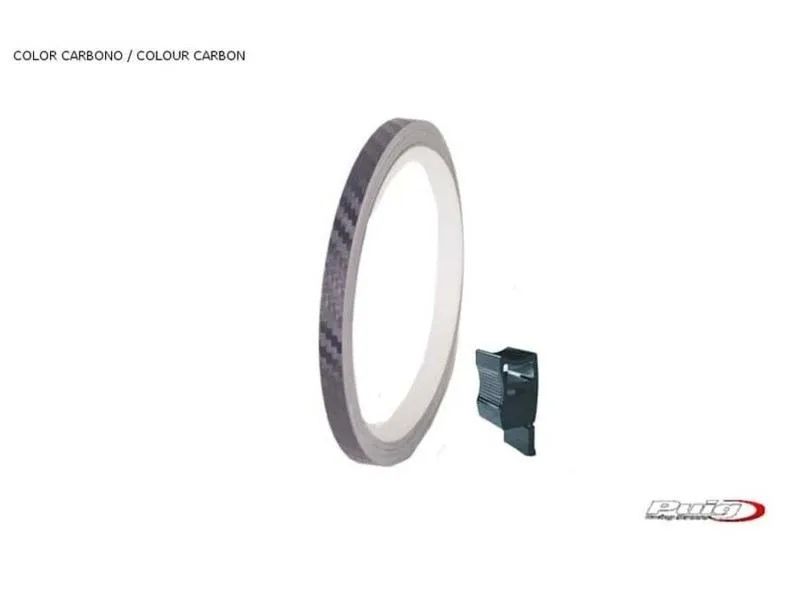 Profili ruota Puig carbon look - striscia con applicatore - un kit utilizzabile 2 ruote - dimensioni: 7x6 mm - gomme 16-18 -
