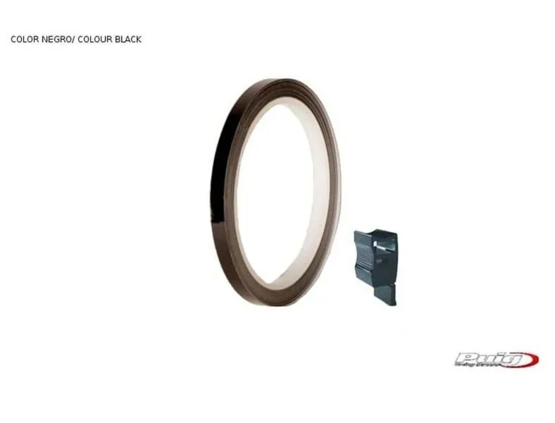 Profili ruota Puig nero - striscia con applicatore - un kit utilizzabile 2 ruote - dimensioni: 7x6 mm - gomme 16-18 - cod.