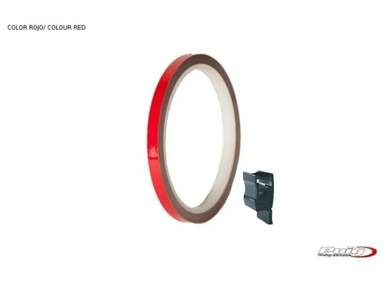 Profili ruota Puig rosso - striscia con applicatore - un kit utilizzabile 2 ruote - dimensioni: 7x6 mm - gomme 16-18 - cod.