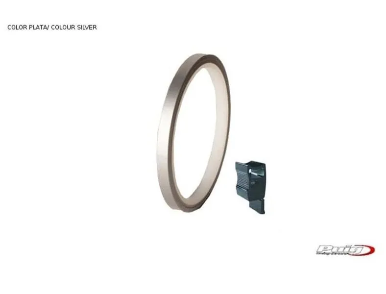 Profili ruota Puig silver - striscia con applicatore - un kit utilizzabile 2 ruote - dimensioni: 7x6 mm - gomme 16-18 - cod.