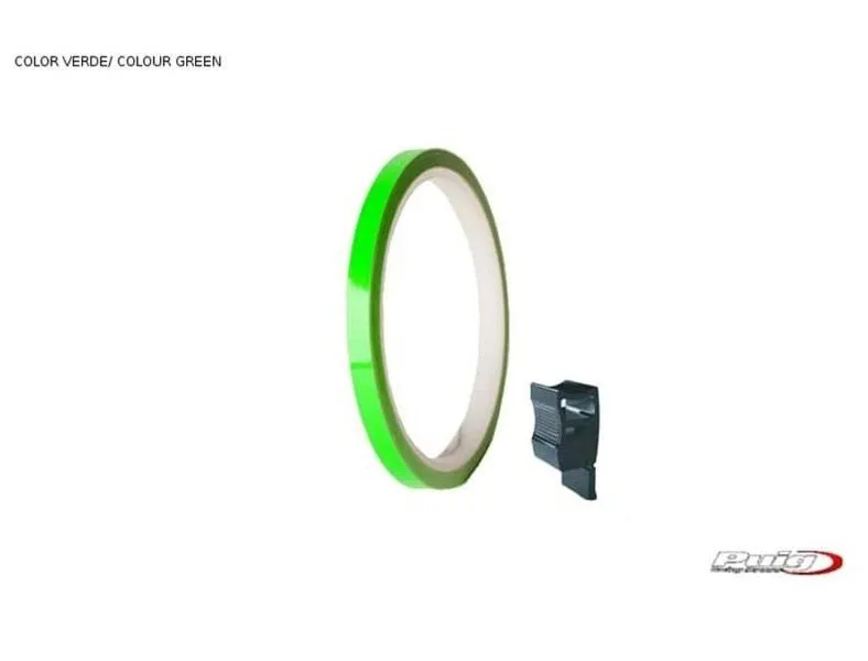 Profili ruota Puig verde - striscia con applicatore - un kit utilizzabile 2 ruote - dimensioni: 7x6 mm - gomme 16-18 - cod.