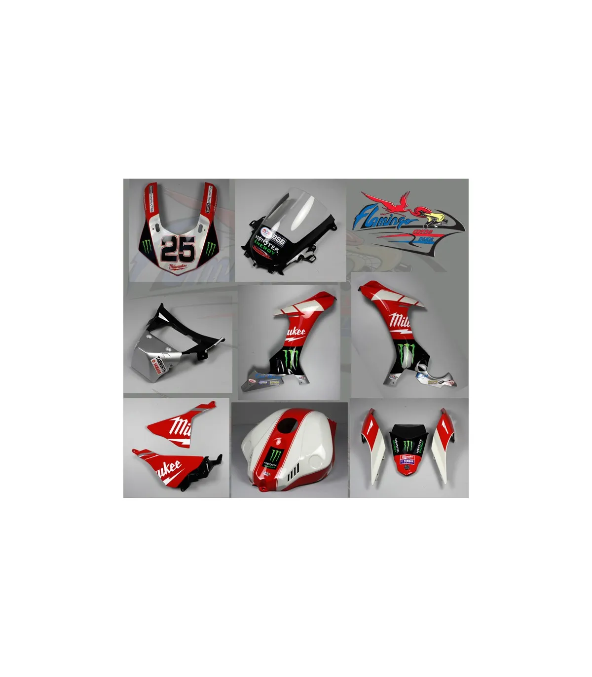 SET CARENATURA STRADALE REPLICA MILWAUKEE MODELLO PLUS FLAMINGO DESIGN PER YAMAHA R1 2015-2019
