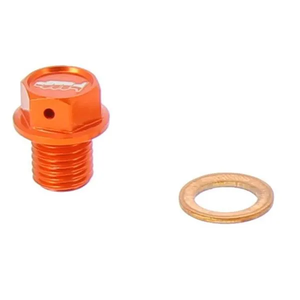 Tappo scarico olio in ergal anodizzato arancione con inserto magnetico Motocross Marketing AV3446A