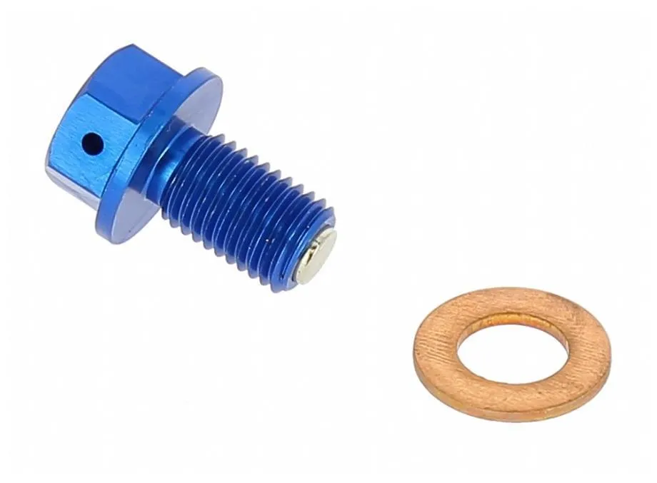 Tappo scarico olio in ergal anodizzato blu con inserto magnetico Motocross Marketing AV3442B
