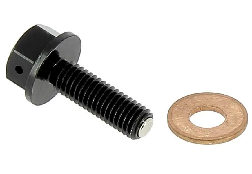 Tappo scarico olio in ergal anodizzato nero con inserto magnetico Motocross Marketing AV3441N