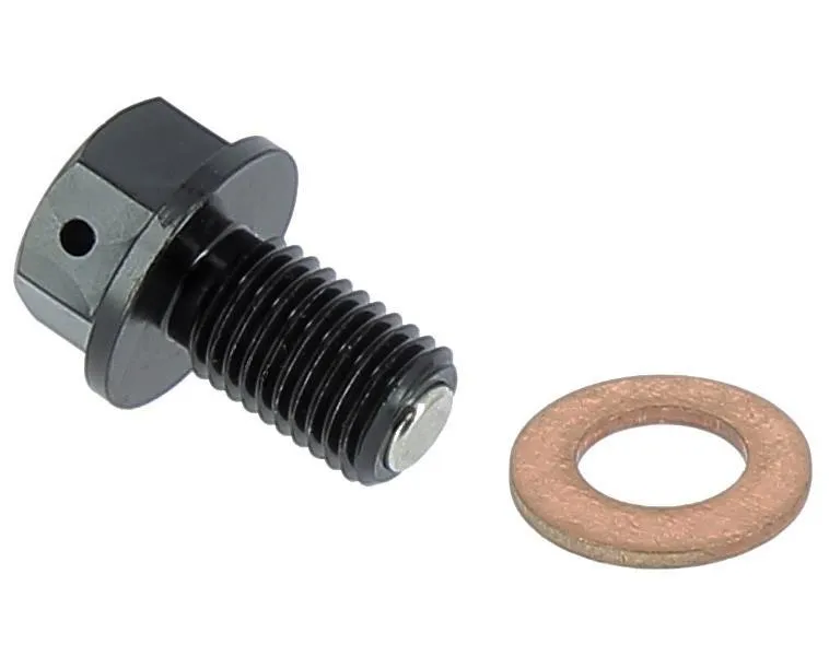 Tappo scarico olio in ergal anodizzato nero con inserto magnetico Motocross Marketing AV3442N