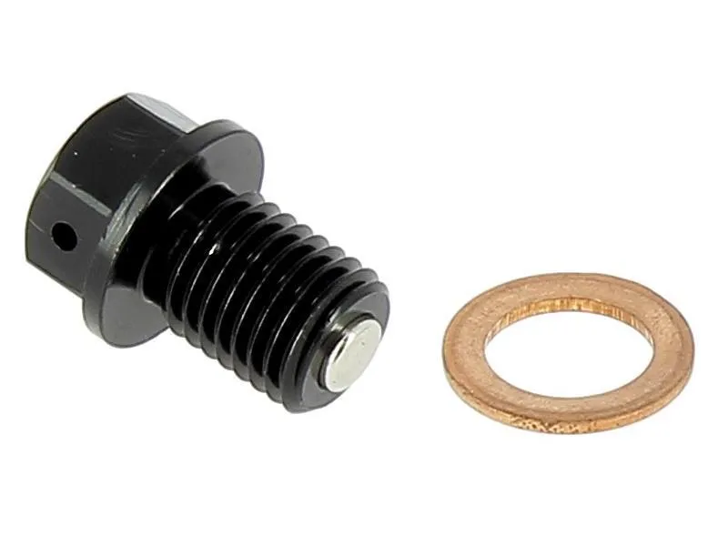 Tappo scarico olio in ergal anodizzato nero con inserto magnetico Motocross Marketing AV3445N