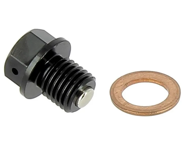 Tappo scarico olio in ergal anodizzato nero con inserto magnetico Motocross Marketing AV3446N