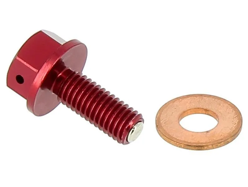 Tappo scarico olio in ergal anodizzato rosso con inserto magnetico Motocross Marketing AV3440R