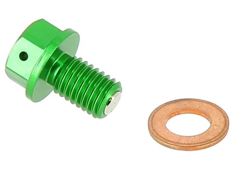 Tappo scarico olio in ergal anodizzato verde con inserto magnetico Motocross Marketing AV3443V