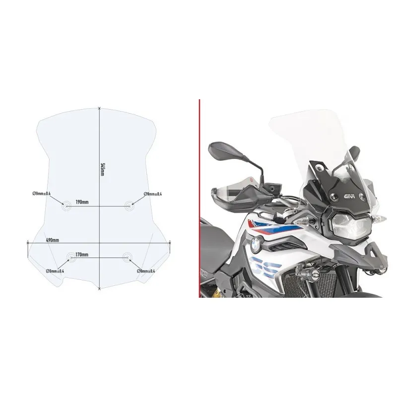WINDSHIELD GIVI BMW F 750 GS 2021-2023, TRANSPARENT, WITH MOUNTING KIT